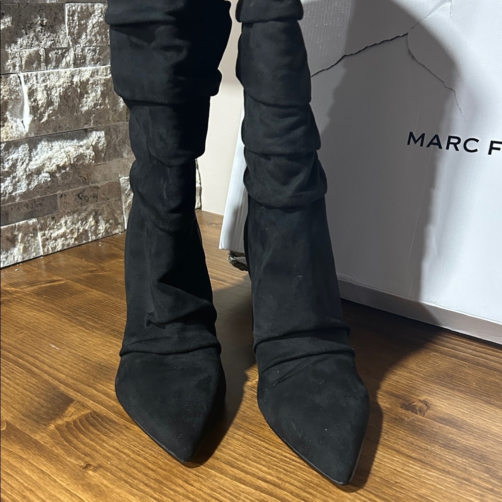 Marc Fisher Black Suede Heeled Boots new in box size 8.5 - Picture 2 of 8